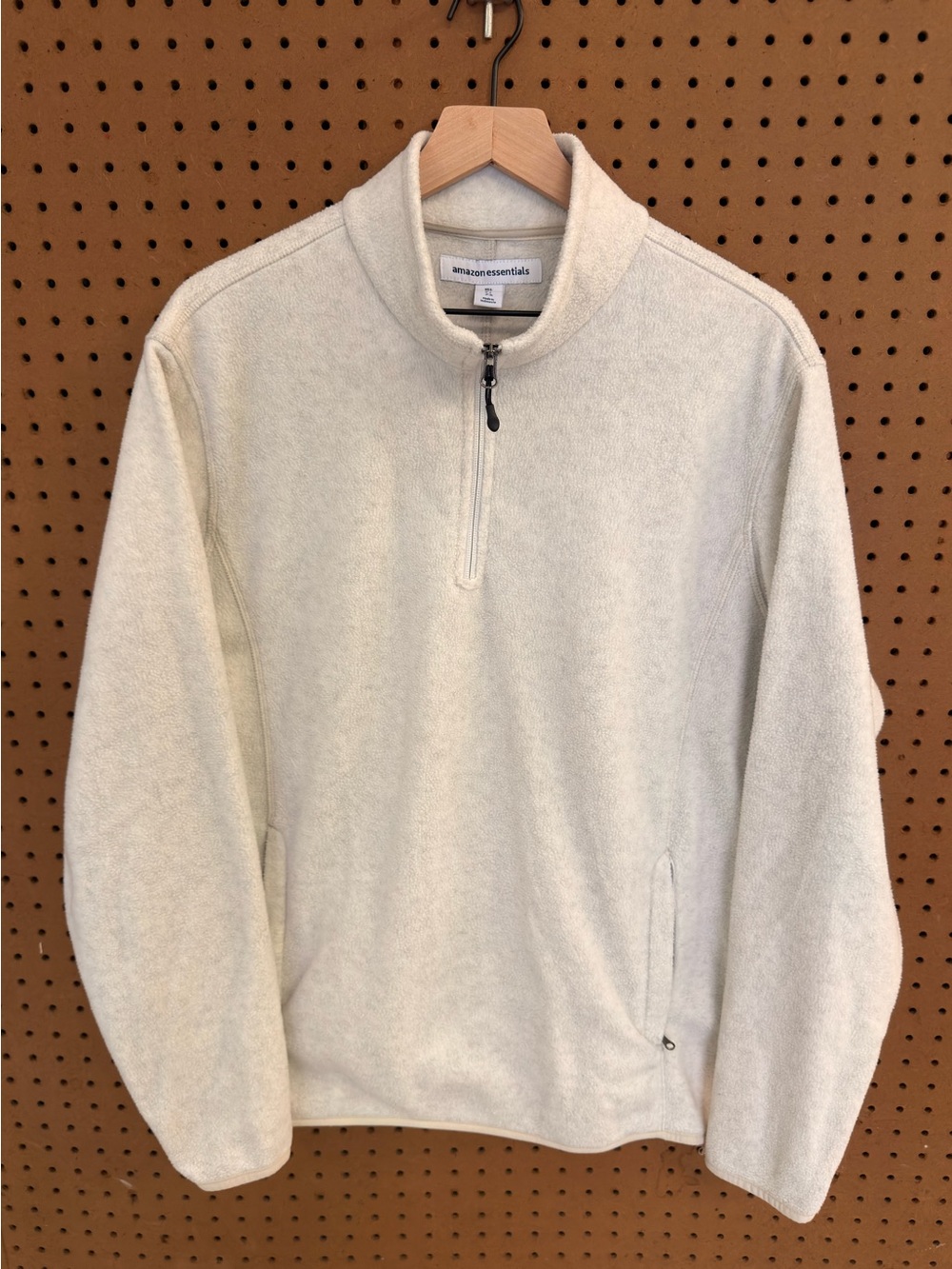 Amazon Essentials Polar Fleece Quarter Zip Pullover Oatmeal Heather Men's L